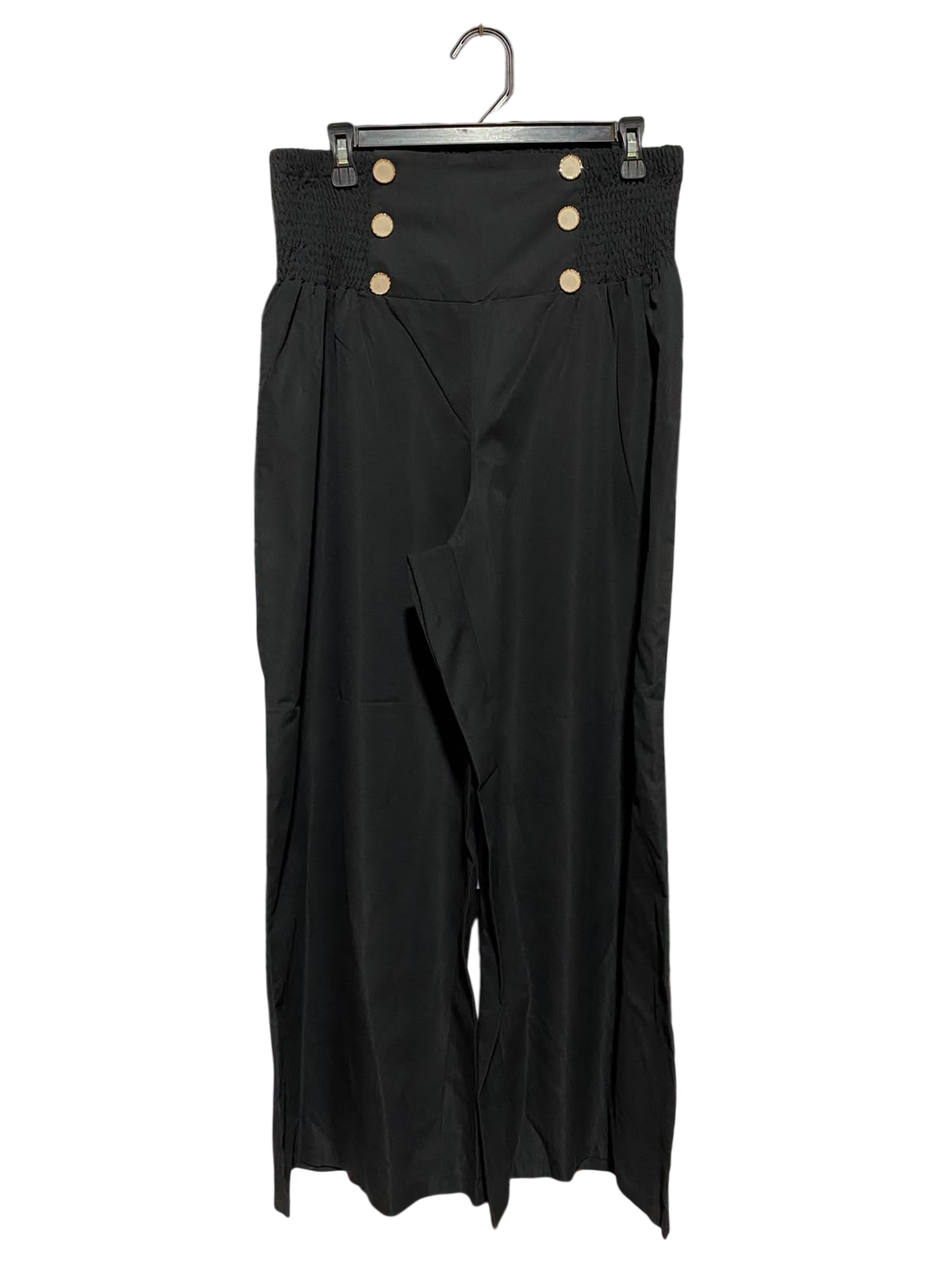 SHEIN |XL| WAIST 31| B48| CHIC BLACK HIGH-WAISTED WIDE-LEG SAILOR PANTS WITH GOLD BUTTON DETAILS