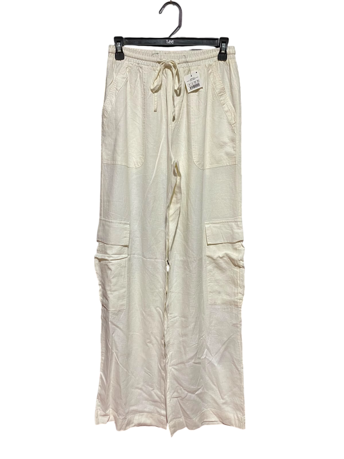 COTTON ON |S| WAIST 26| B48| CREAM LINEN-BLEND WIDE-LEG CARGO PANTS