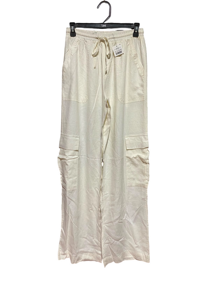 COTTON ON |S| WAIST 26| B48| CREAM LINEN-BLEND WIDE-LEG CARGO PANTS