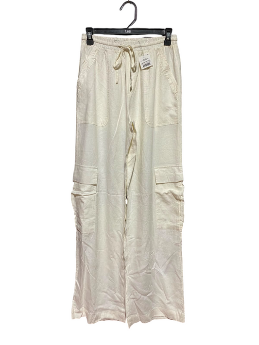 COTTON ON |S| WAIST 26| B48| CREAM LINEN-BLEND WIDE-LEG CARGO PANTS