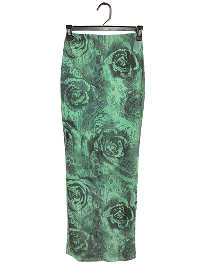 SHEIN |XS| WAIST 23| B48| EMERALD GREEN ROSE PRINT MAXI SKIRT WITH REPTILE TEXTURE DETAIL