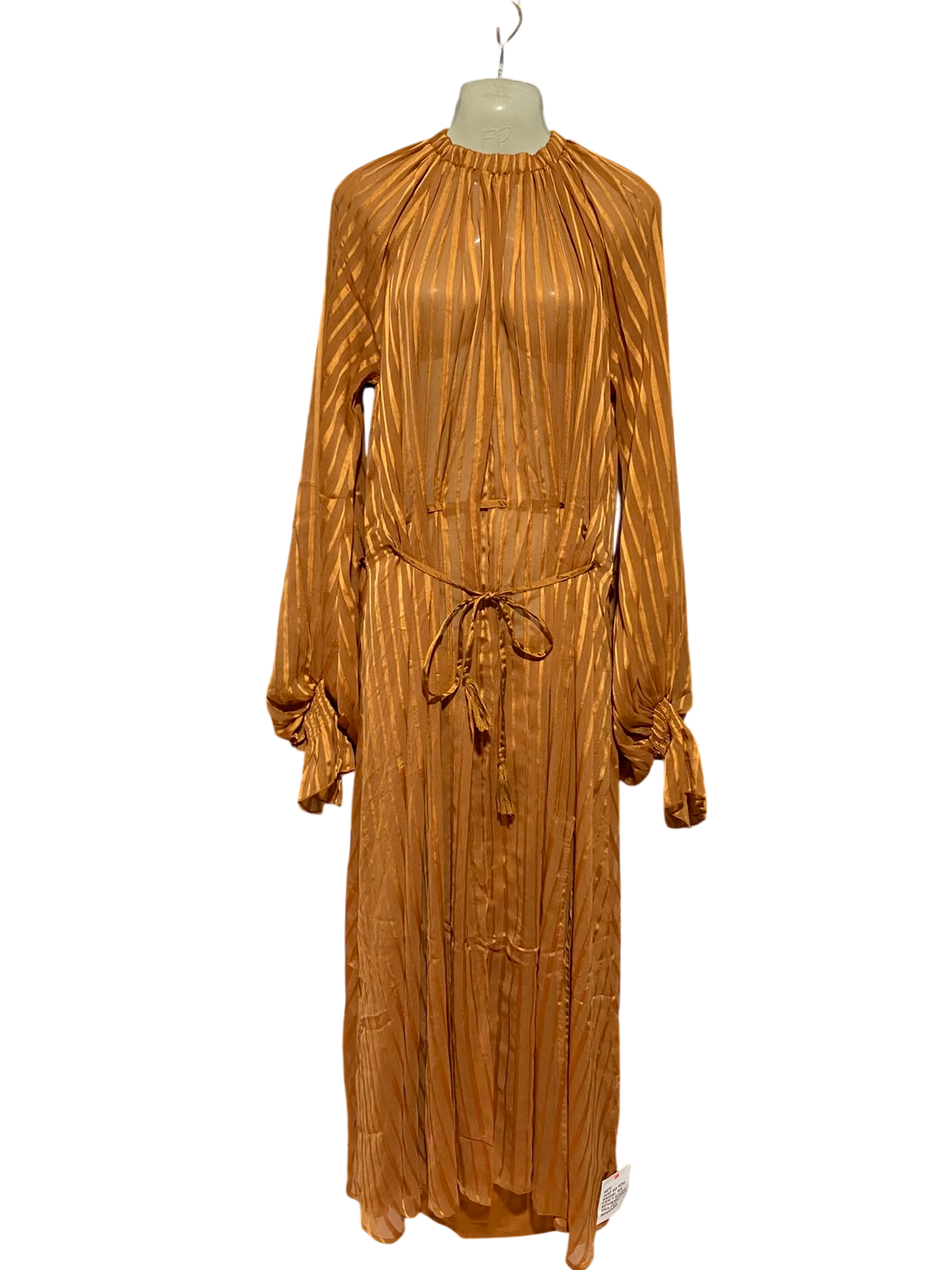 ASOS |M| BUST 18| B48| BRONZE STRIPED MAXI DRESS WITH DRAWSTRING WAIST AND LONG SLEEVES