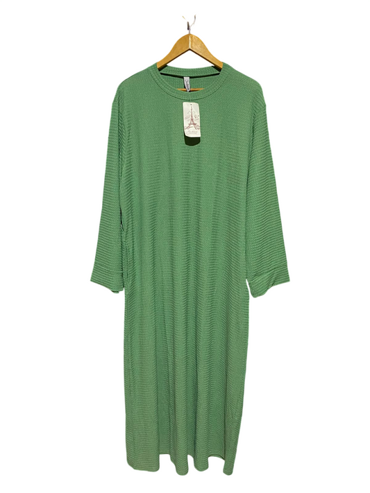 FASHION |XL| BUST 24| B48| CHIC MINT GREEN TEXTURED KNIT MAXI DRESS WITH THREE-QUARTER SLEEVES