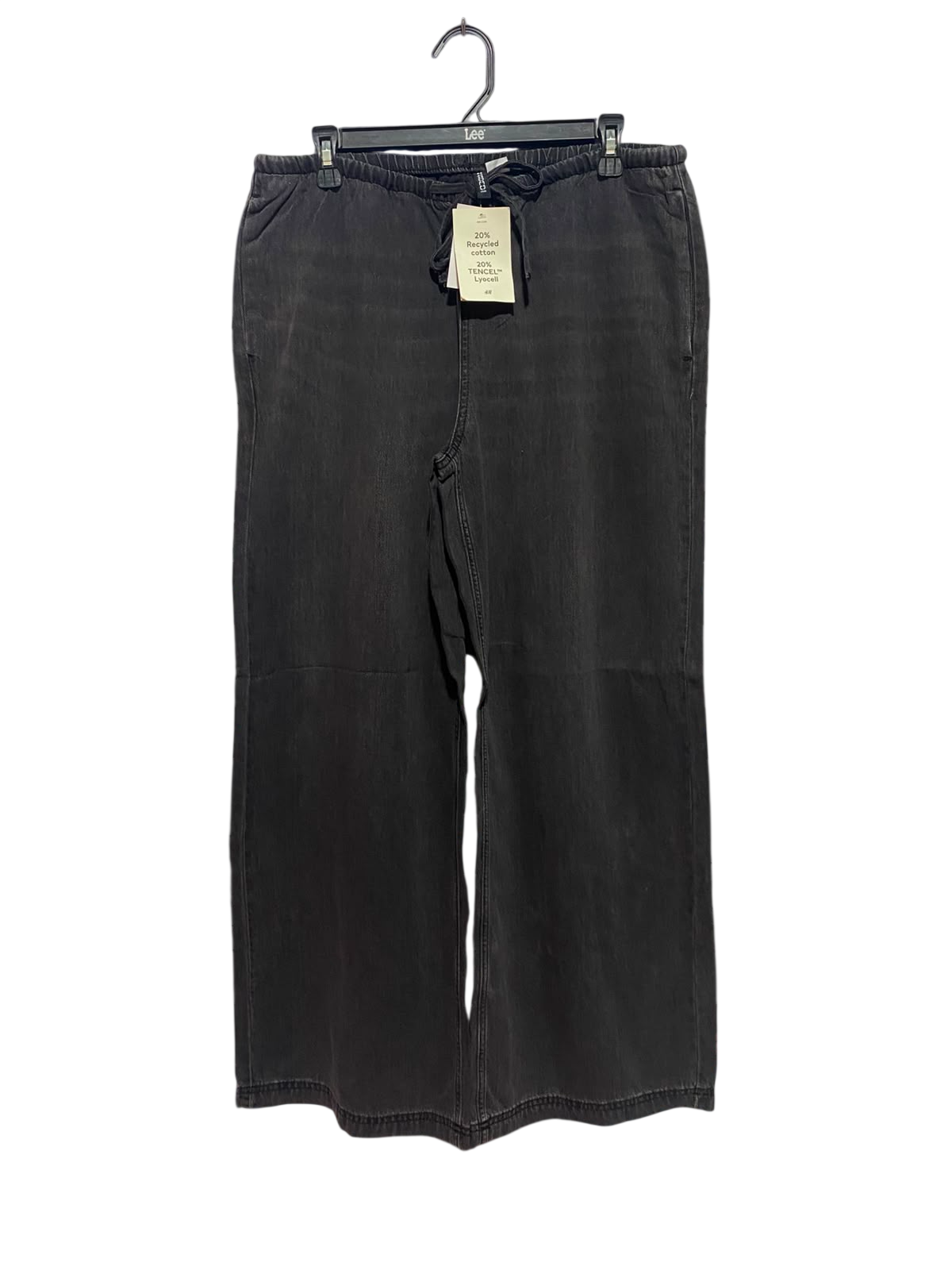 H&M |L| WAIST 32| B48| CASUAL WASHED CHARCOAL BLACK WIDE-LEG JEANS WITH DRAWSTRING WAIST