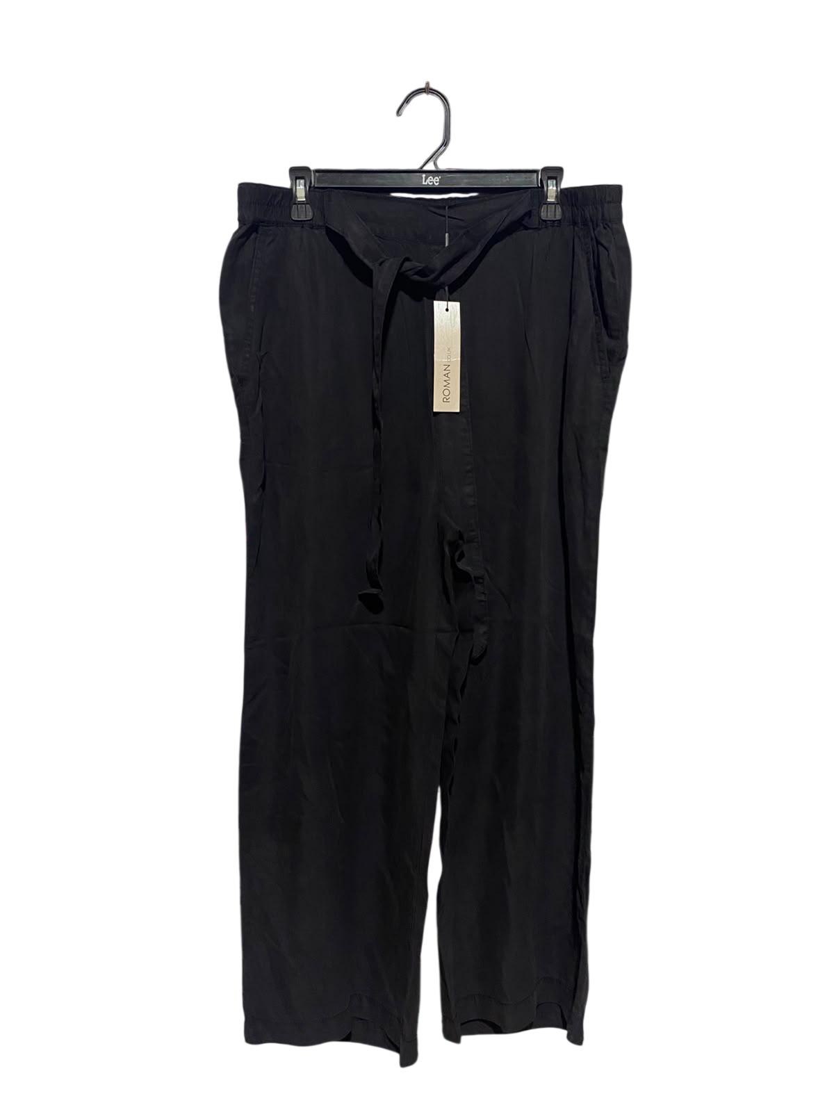 ROMAN |XL| WAIST 34| B48| CLASSIC BLACK WIDE-LEG TROUSERS WITH SELF-TIE FABRIC BELT