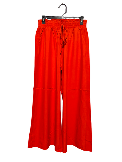 |L| WAIST 29| B48| VIBRANT ORANGE-RED WIDE-LEG PALAZZO TROUSERS WITH DRAWSTRING WAIST