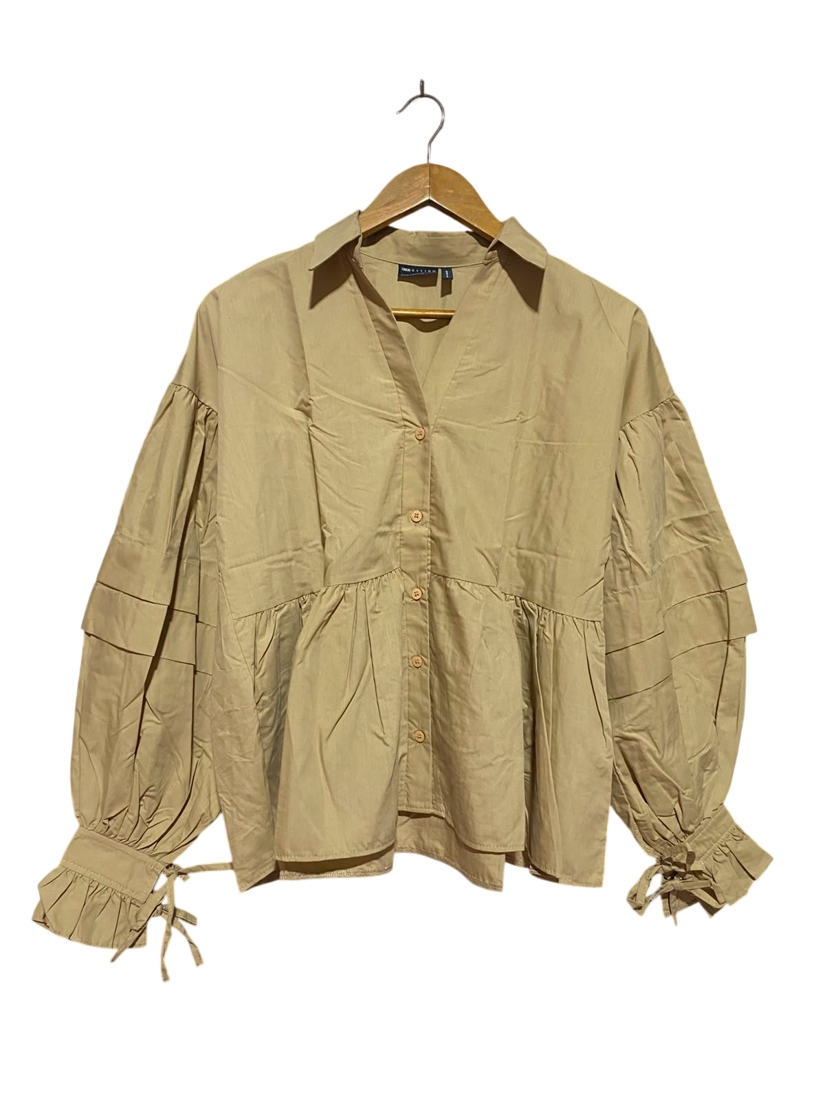ASOS |S| BUST 20| B49| CHIC BEIGE BALLOON SLEEVE BABYDOLL BLOUSE WITH RUFFLE TIE CUFFS