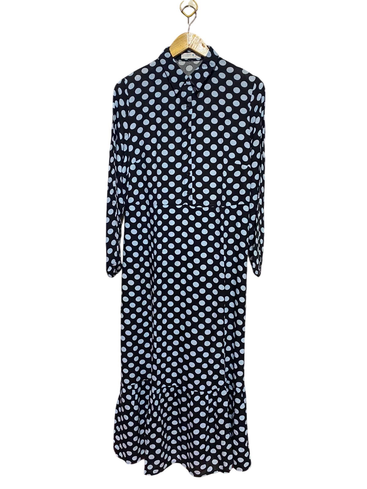 PRIMARK CARES |M| BUST 21| B49| CLASSIC POLKA DOT MAXI SHIRT DRESS WITH LONG SLEEVES