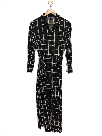 PRIMARK |M| BUST 19| B49| BLACK & WHITE GRID SHIRT DRESS - MIDI MAXI BELTED BUTTON FRONT LONG SLEEVE DRESS