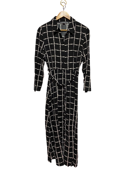 PRIMARK |M| BUST 19| B49| BLACK & WHITE GRID SHIRT DRESS - MIDI MAXI BELTED BUTTON FRONT LONG SLEEVE DRESS