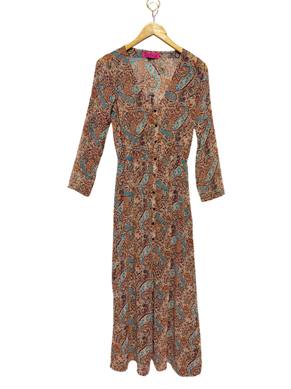 BOOHOO |M| BUST 17| B49| WOMEN'S PAISLEY PRINT MAXI DRESS - LONG SLEEVE BUTTON FRONT BOHO LONG DRESS