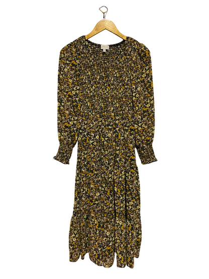 APRICOT |XS| BUST 13| B49| LONG SLEEVE SMOCKED BODICE MULTICOLOR TIERED MAXI DRESS