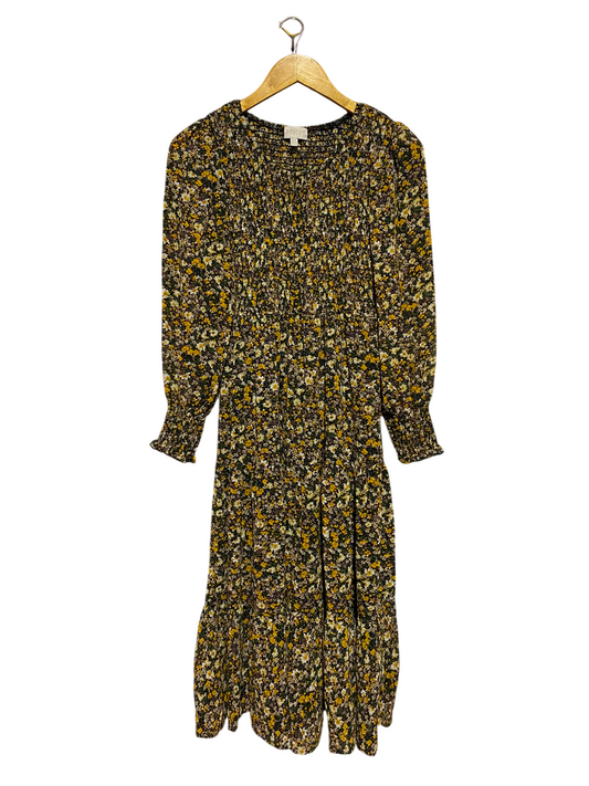 APRICOT |XS| BUST 13| B49| LONG SLEEVE SMOCKED BODICE MULTICOLOR TIERED MAXI DRESS