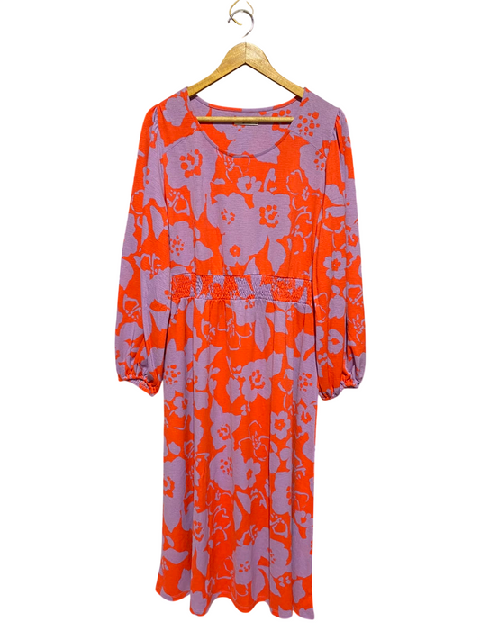 TU WOMAN |L| BUST 20| B49| VIBRANT ORANGE AND PURPLE FLORAL MIDI DRESS