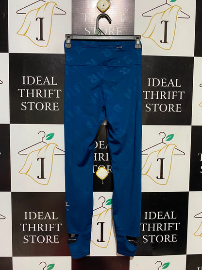 NIKE |XS| WAIST 24|B49| BLUE ALL-OVER LOGO RUNNING TIGHTS WITH STIRRUPS