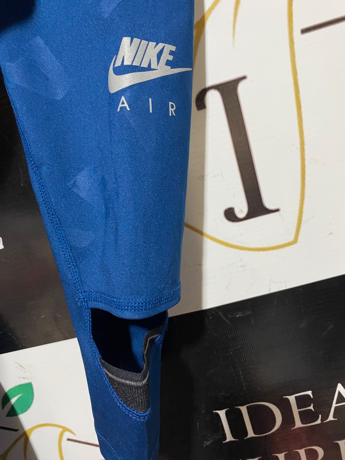 NIKE |XS| WAIST 24|B49| BLUE ALL-OVER LOGO RUNNING TIGHTS WITH STIRRUPS