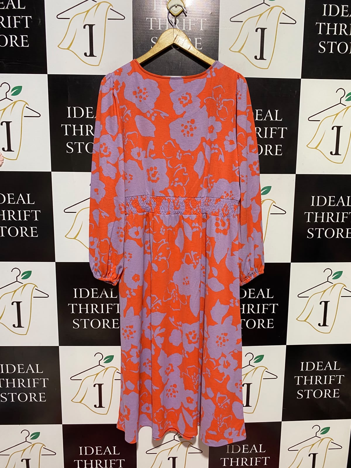 TU WOMAN |L| BUST 20| B49| VIBRANT ORANGE AND PURPLE FLORAL MIDI DRESS