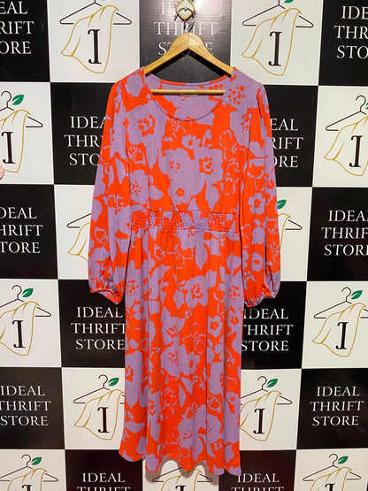 TU WOMAN |L| BUST 20| B49| VIBRANT ORANGE AND PURPLE FLORAL MIDI DRESS