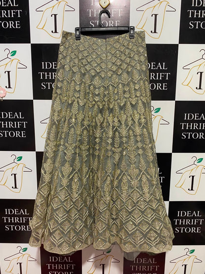 |L| WAIST 32| B32| WOMEN'S LUXURY GOLD EMBROIDERED LEHENGA SKIRT