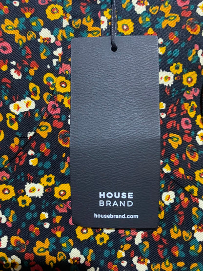 HOUSE BRAND |L| BUST 16| B49|WOMEN'S DITSY FLORAL MIDI DRESS - SQUARE NECK LONG SLEEVE SIDE SLIT BLACK CASUAL DRESS