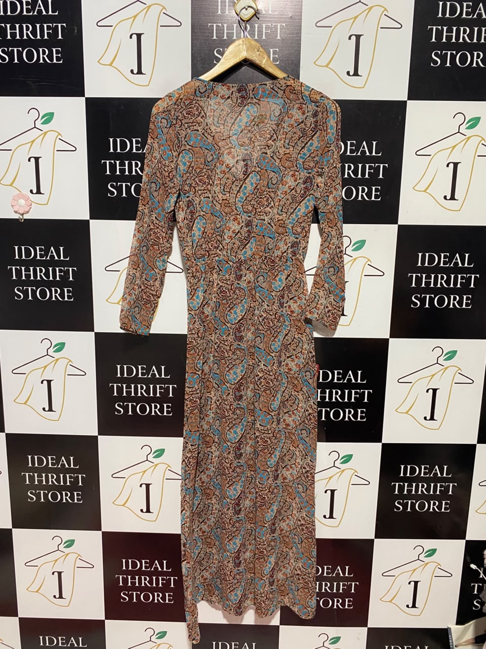 BOOHOO |M| BUST 17| B49| WOMEN'S PAISLEY PRINT MAXI DRESS - LONG SLEEVE BUTTON FRONT BOHO LONG DRESS