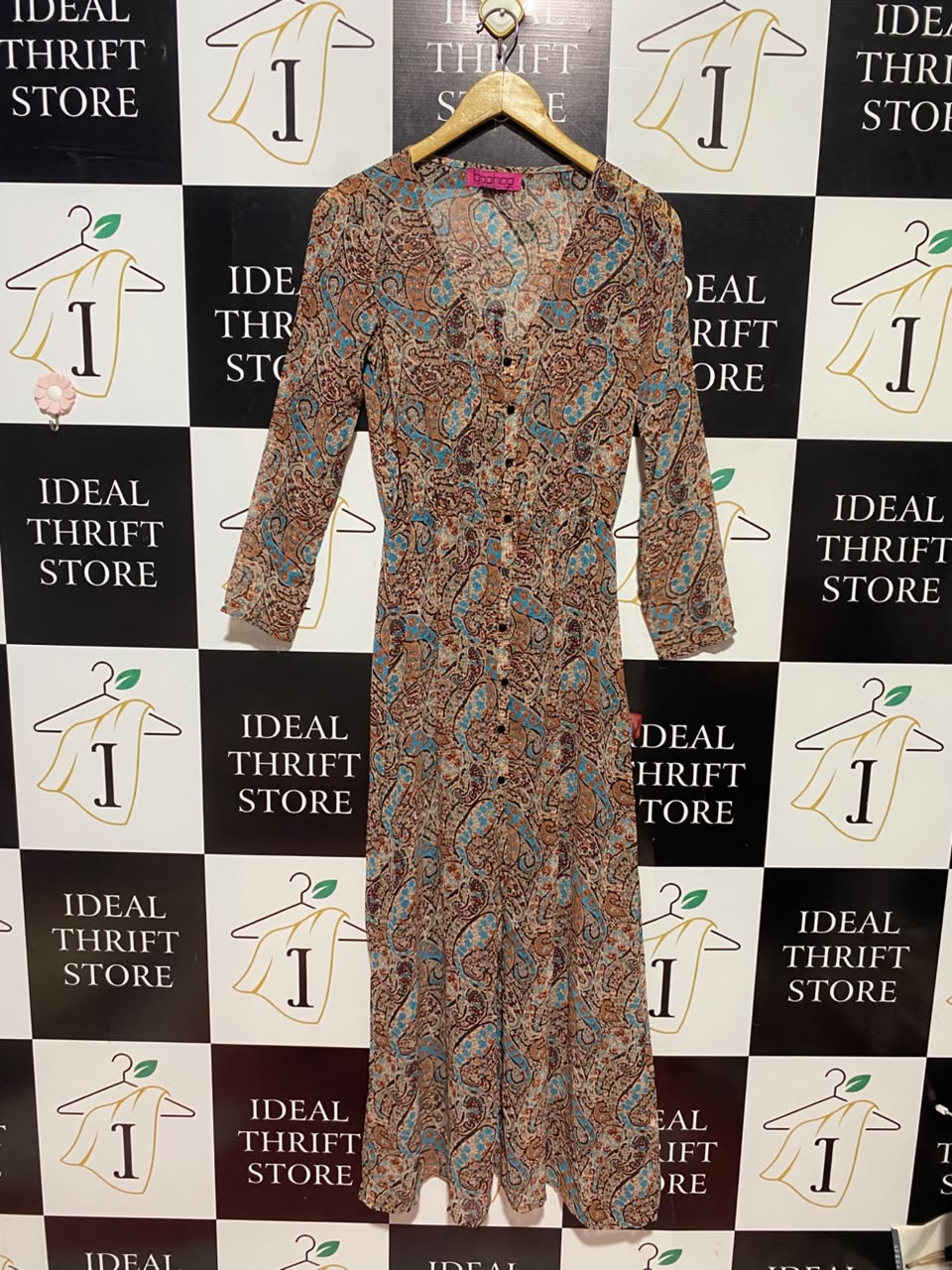 BOOHOO |M| BUST 17| B49| WOMEN'S PAISLEY PRINT MAXI DRESS - LONG SLEEVE BUTTON FRONT BOHO LONG DRESS