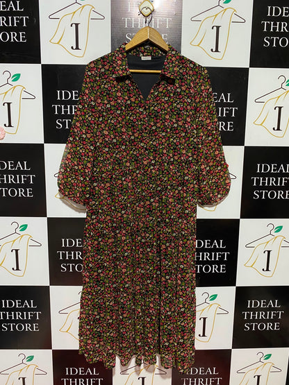 DAMART |L| BUST 19| B49| TIERED MAXI DRESS COLLARED BUTTON FRONT CASUAL LONG DRESS