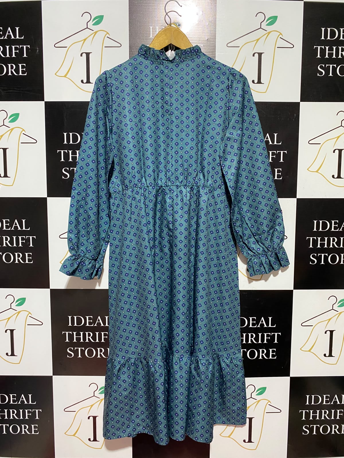 SHEIN |S| BUST 19| B49| RUFFLE COLLAR TIE FRONT LONG SLEEVE ELASTIC WAIST TIERED DRESS