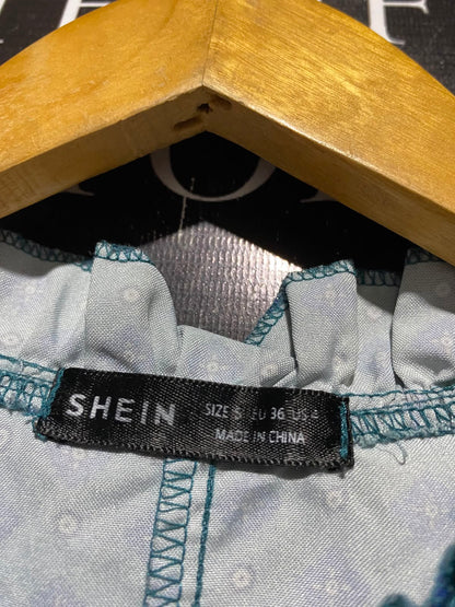 SHEIN |S| BUST 19| B49| RUFFLE COLLAR TIE FRONT LONG SLEEVE ELASTIC WAIST TIERED DRESS