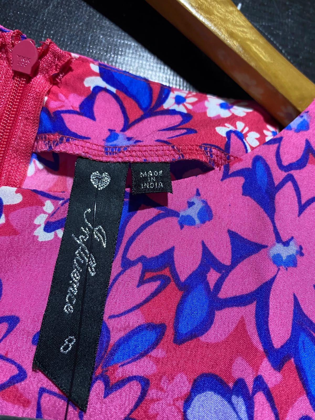 INFLUENCE |S| BUST 15| B49| VIBRANT PINK & BLUE FLORAL MIDI DRESS - SHORT FLUTTER SLEEVE EMPIRE WAIST CASUAL MAXI DRESS