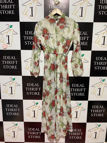 IKILI MODA |S| BUST 15| B49| ELEGANT VINTAGE FLORAL MAXI DRESS WITH BOW NECK AND LONG SLEEVES