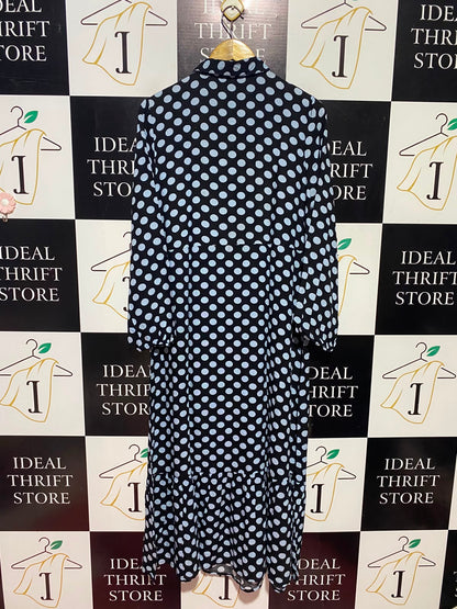PRIMARK CARES |M| BUST 21| B49| CLASSIC POLKA DOT MAXI SHIRT DRESS WITH LONG SLEEVES