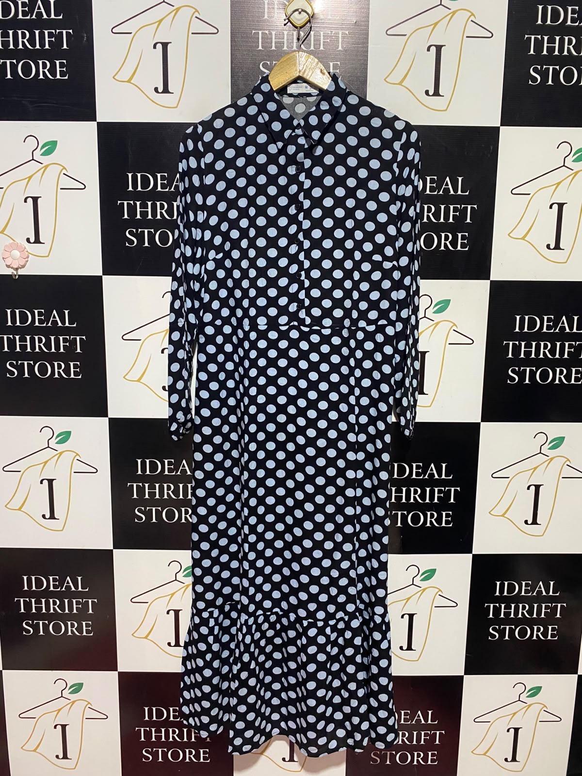 PRIMARK CARES |M| BUST 21| B49| CLASSIC POLKA DOT MAXI SHIRT DRESS WITH LONG SLEEVES