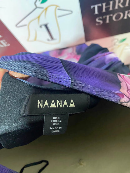 NAA NAA |S| BUST 15| B49| SULTRY ONE-SHOULDER PURPLE ABSTRACT PRINT RUCHE MINI DRESS