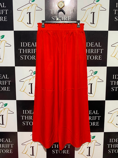 |L| WAIST 29| B48| VIBRANT ORANGE-RED WIDE-LEG PALAZZO TROUSERS WITH DRAWSTRING WAIST
