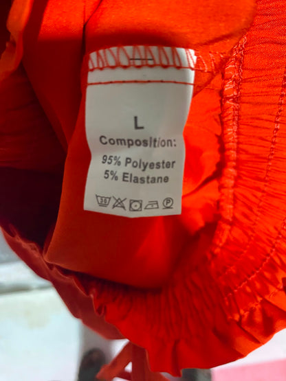 |L| WAIST 29| B48| VIBRANT ORANGE-RED WIDE-LEG PALAZZO TROUSERS WITH DRAWSTRING WAIST