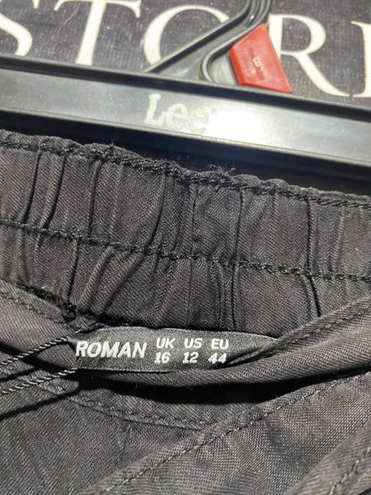 ROMAN |XL| WAIST 34| B48| CLASSIC BLACK WIDE-LEG TROUSERS WITH SELF-TIE FABRIC BELT