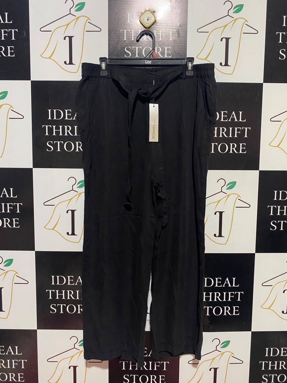 ROMAN |XL| WAIST 34| B48| CLASSIC BLACK WIDE-LEG TROUSERS WITH SELF-TIE FABRIC BELT