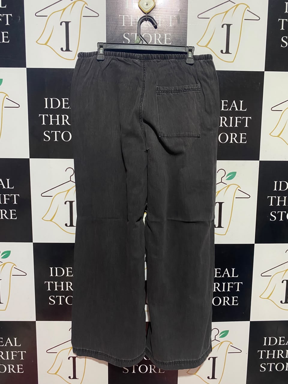 H&M |L| WAIST 32| B48| CASUAL WASHED CHARCOAL BLACK WIDE-LEG JEANS WITH DRAWSTRING WAIST