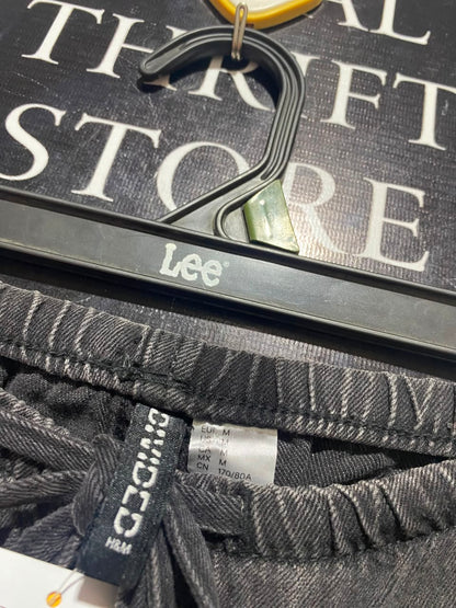 H&M |L| WAIST 32| B48| CASUAL WASHED CHARCOAL BLACK WIDE-LEG JEANS WITH DRAWSTRING WAIST