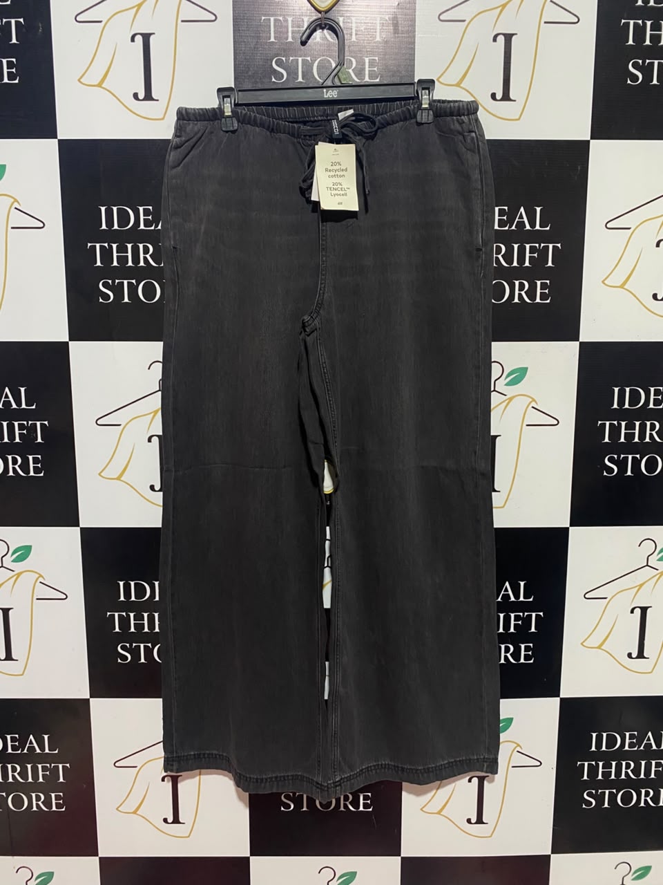 H&M |L| WAIST 32| B48| CASUAL WASHED CHARCOAL BLACK WIDE-LEG JEANS WITH DRAWSTRING WAIST