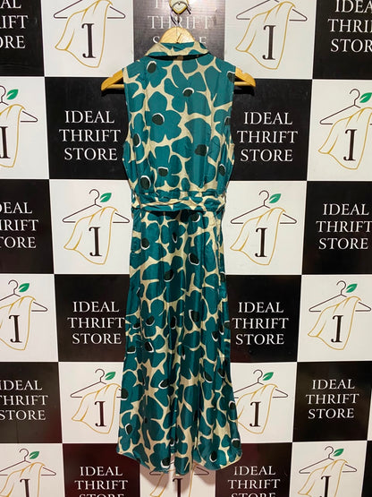 JAEGER |M| BUST 18| B48| CHIC TEAL ABSTRACT FLORAL SLEEVELESS SHIRT DRESS WITH MATCHING BELT