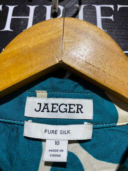 JAEGER |M| BUST 18| B48| CHIC TEAL ABSTRACT FLORAL SLEEVELESS SHIRT DRESS WITH MATCHING BELT