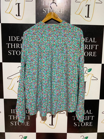 M&S |L| BUST 24| B48| VIBRANT GREEN DITSY FLORAL V-NECK BLOUSE WITH LONG SLEEVES