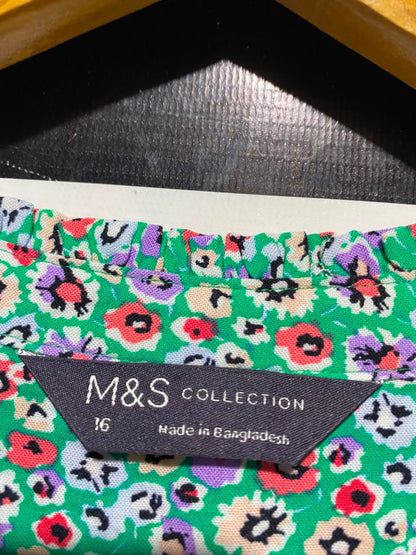 M&S |L| BUST 24| B48| VIBRANT GREEN DITSY FLORAL V-NECK BLOUSE WITH LONG SLEEVES