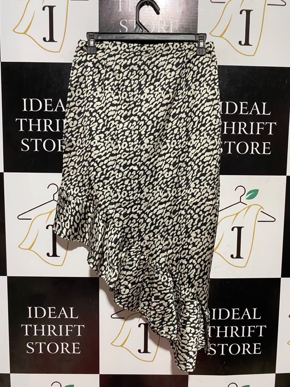 REBELLIOUS |M| WAIST 28| B48| STYLISH LEOPARD PRINT ASYMMETRICAL MIDI SKIRT WITH CASCADE RUFFLE HEM