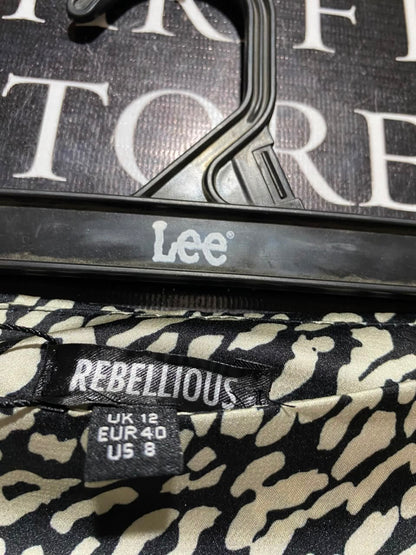 REBELLIOUS |M| WAIST 28| B48| STYLISH LEOPARD PRINT ASYMMETRICAL MIDI SKIRT WITH CASCADE RUFFLE HEM