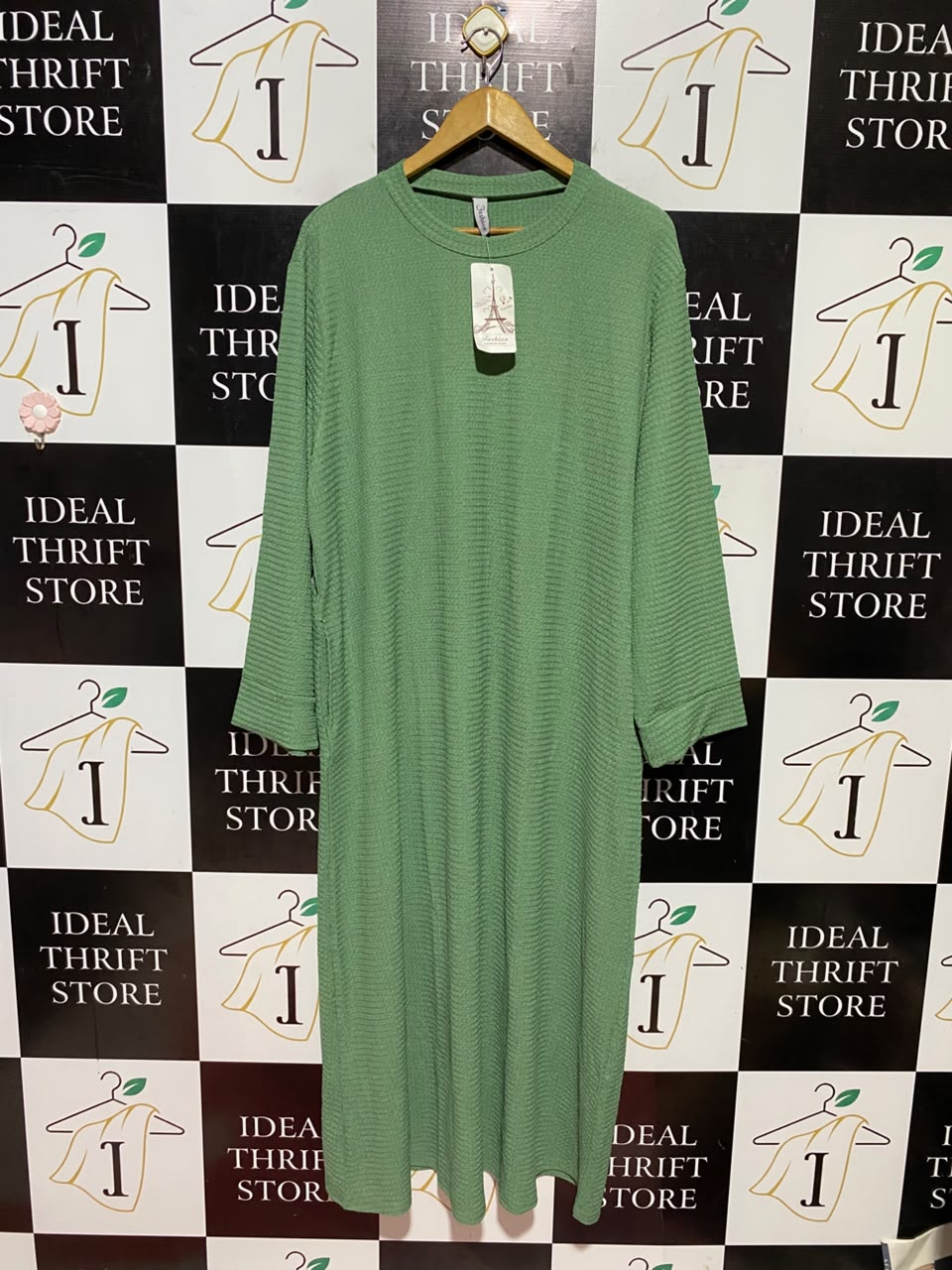 FASHION |XL| BUST 24| B48| CHIC MINT GREEN TEXTURED KNIT MAXI DRESS WITH THREE-QUARTER SLEEVES