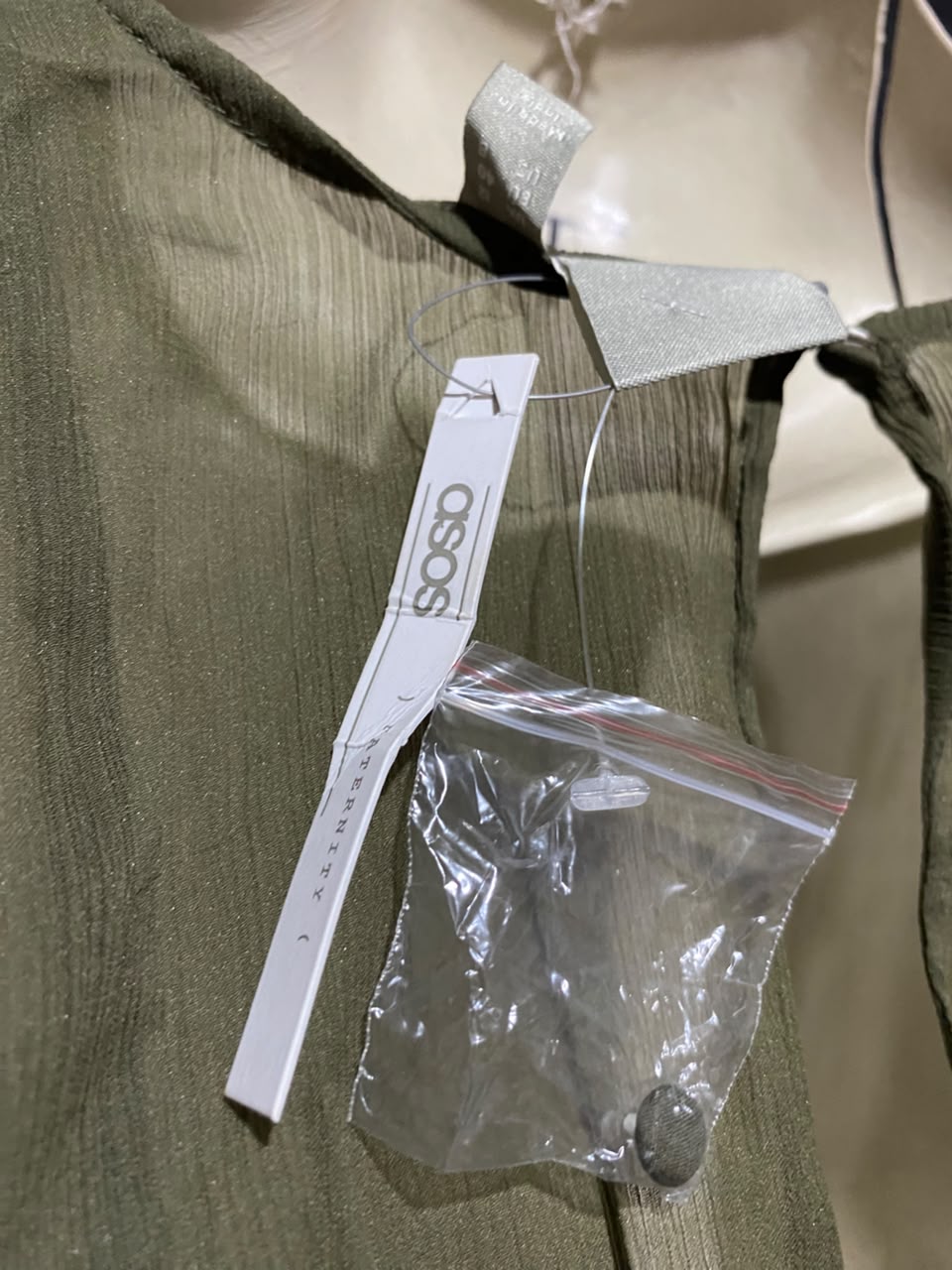 ASOS |M| BUST FREE| B48| OLIVE GREEN WRAP MAXI DRESS WITH DEEP V-NECK AND SHEER OVERLAY