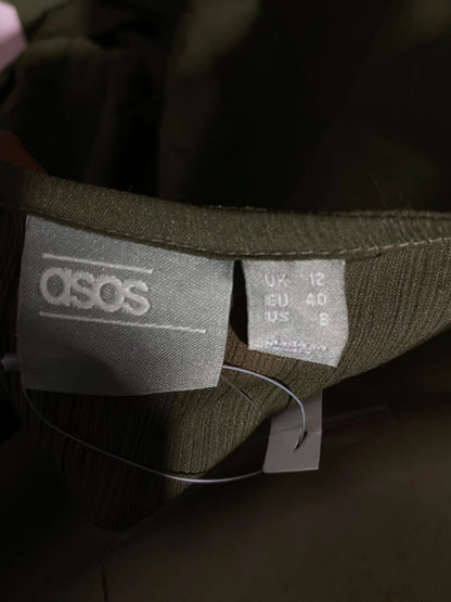 ASOS |M| BUST FREE| B48| OLIVE GREEN WRAP MAXI DRESS WITH DEEP V-NECK AND SHEER OVERLAY
